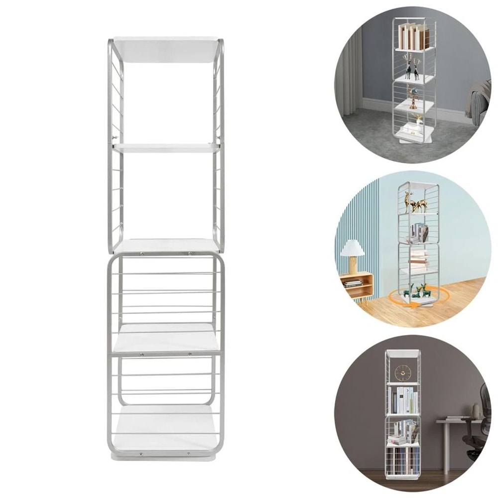 Rotating Bookshelf Organizer Space Saving Vertical Storage Tower 4