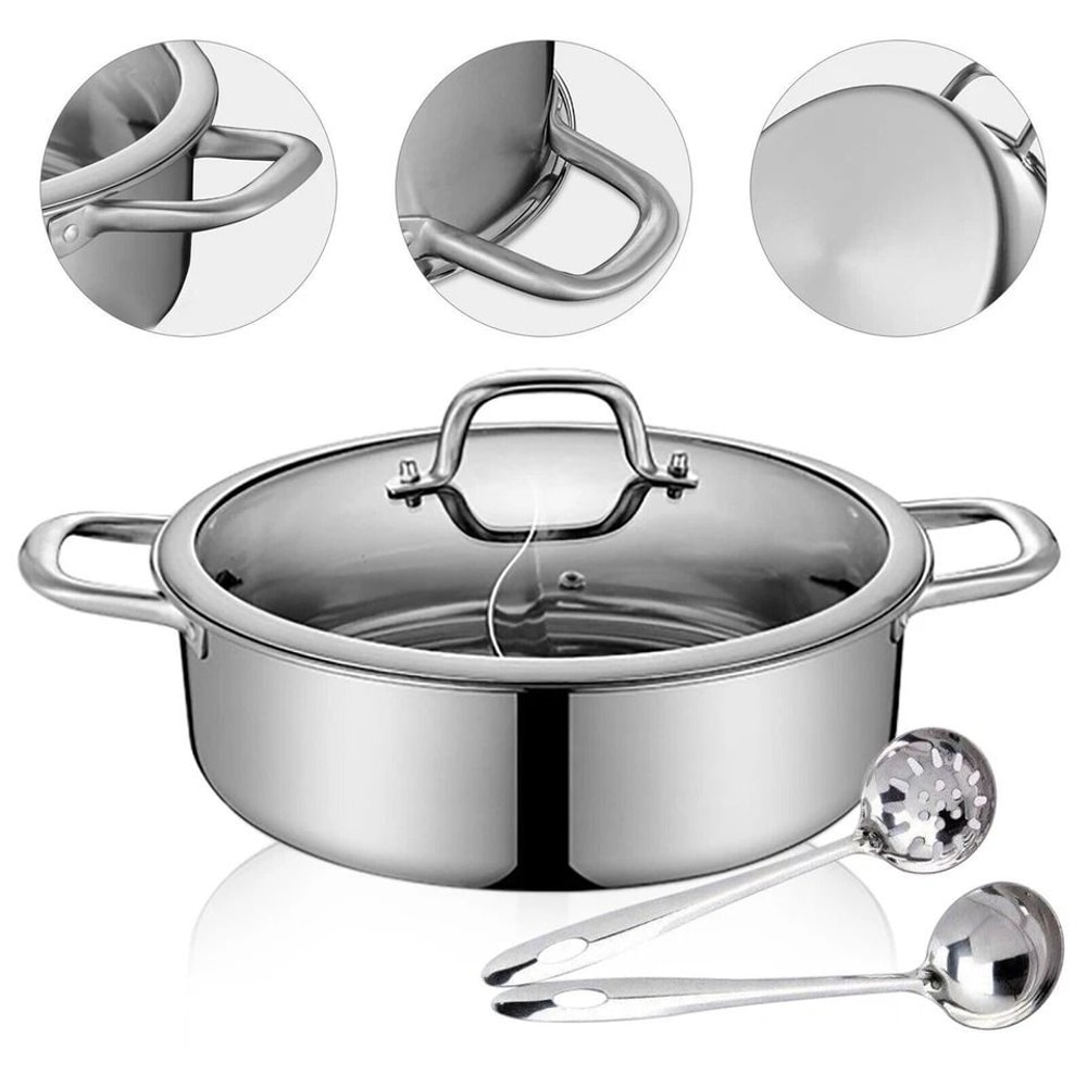 Premium Stainless Steel Dual Sided Shabu Hot Pot With Lid Induction Compatible Hot Pot 3