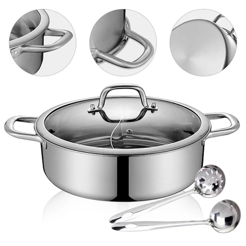 Premium Stainless Steel Dual Sided Shabu Hot Pot With Lid Induction Compatible Hot Pot 3