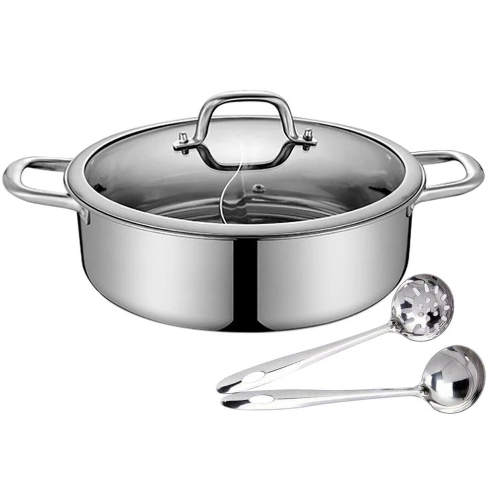 Premium Stainless Steel Dual Sided Shabu Hot Pot With Lid Induction Compatible Hot Pot 4