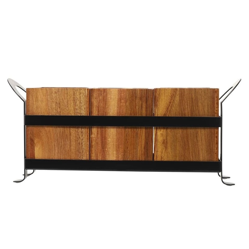 Rustic Wooden Kitchen Utensil Cutlery Organizer Holder Compartment Countertop Storage 3