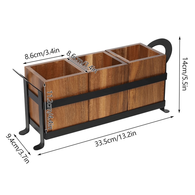 Rustic Wooden Kitchen Utensil Cutlery Organizer Holder Compartment Countertop Storage 5