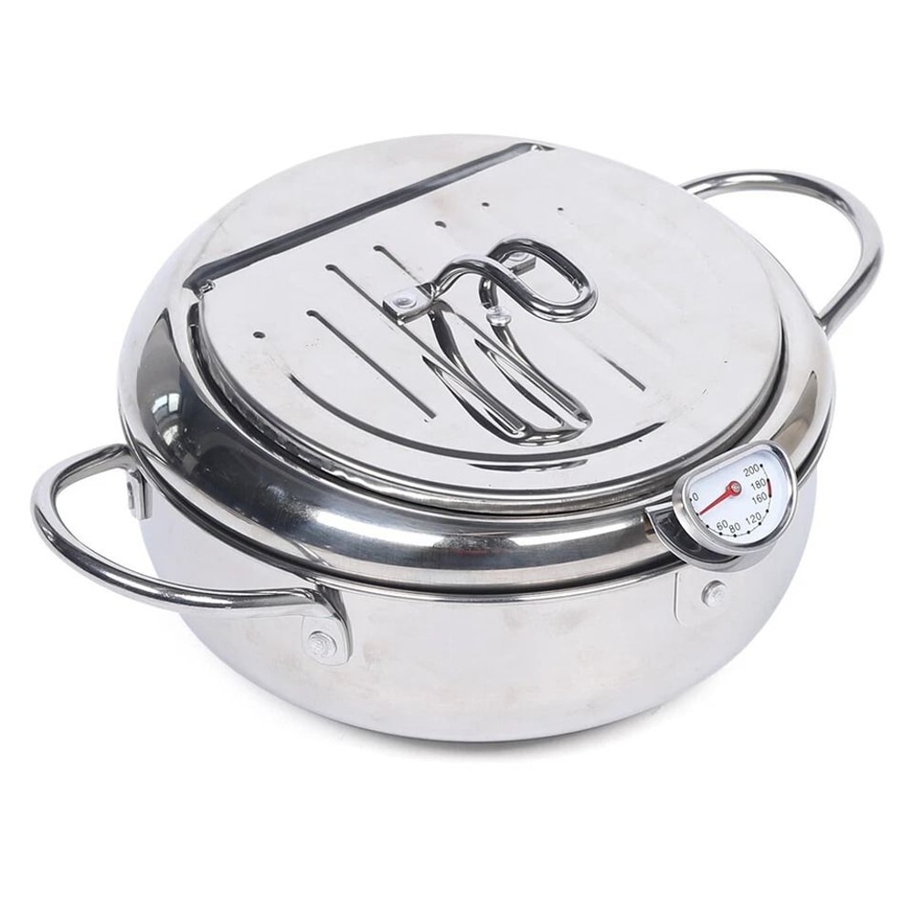 Premium Stainless Steel Fryer Deep Frying Pot With Temperature Control Durable Tempura Fryer Pan 1