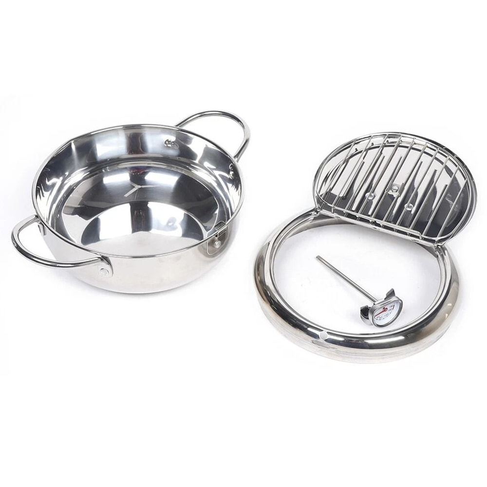 Premium Stainless Steel Fryer Deep Frying Pot With Temperature Control Durable Tempura Fryer Pan 3
