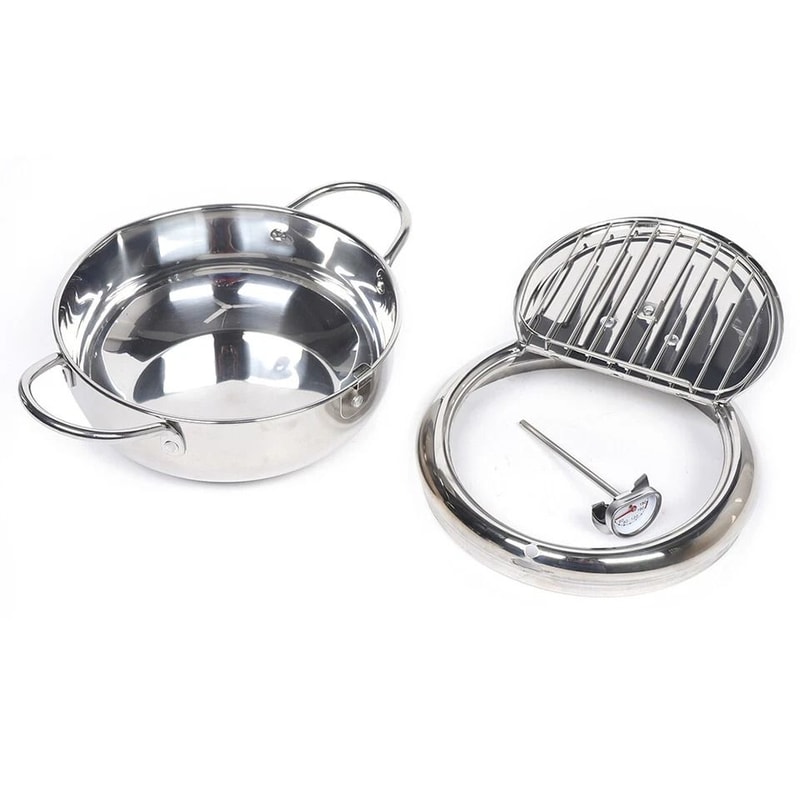 Premium Stainless Steel Fryer Deep Frying Pot With Temperature Control Durable Tempura Fryer Pan 3
