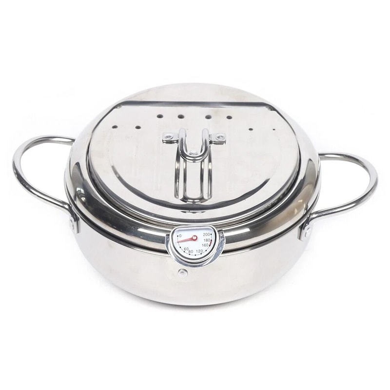 Premium Stainless Steel Fryer Deep Frying Pot With Temperature Control Durable Tempura Fryer Pan 8