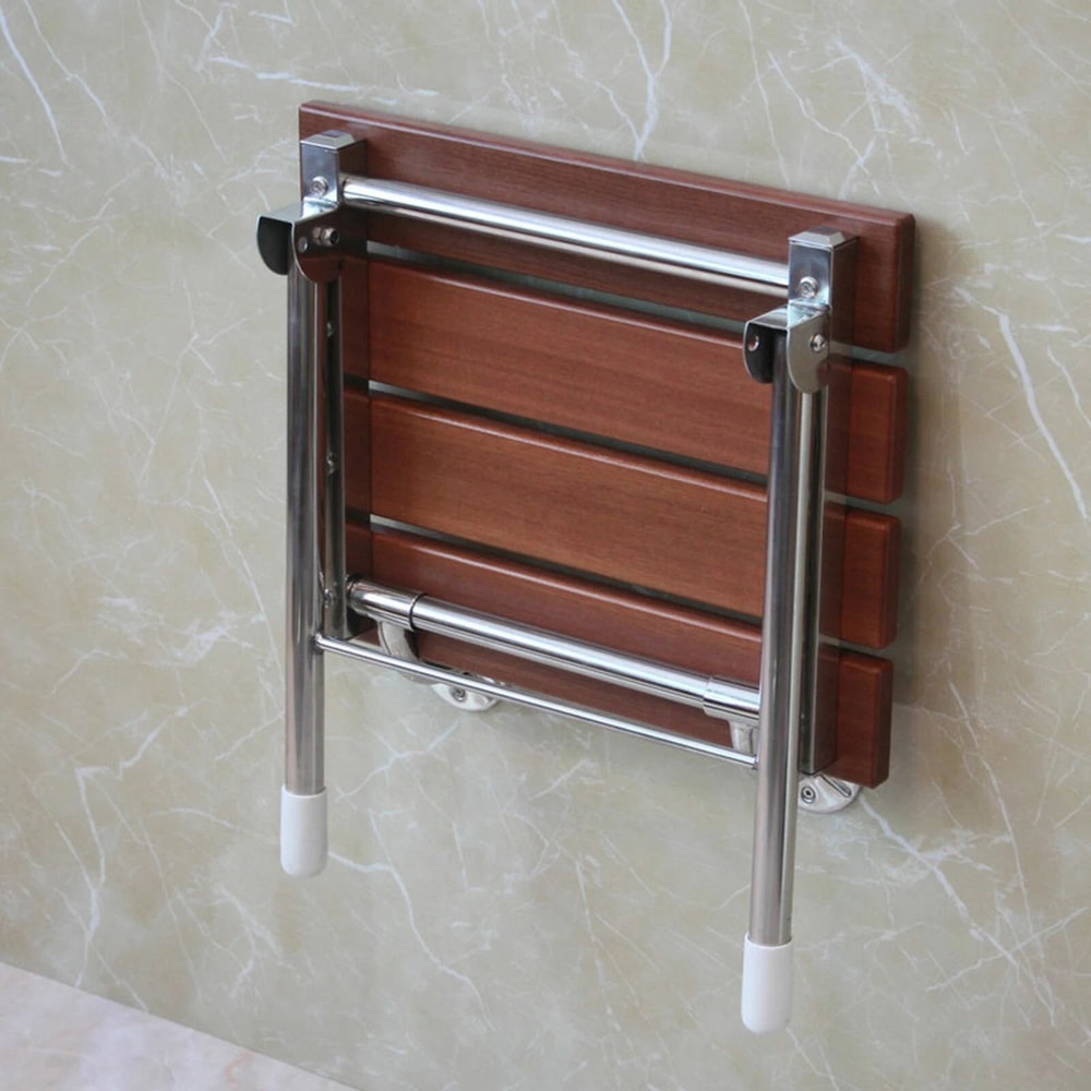 Premium Solid Wood Folding Shower Seat Wall Mounted Spa Bench For Bathroom 0