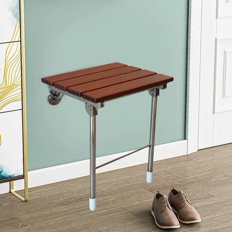 Premium Solid Wood Folding Shower Seat Wall Mounted Spa Bench For Bathroom 2