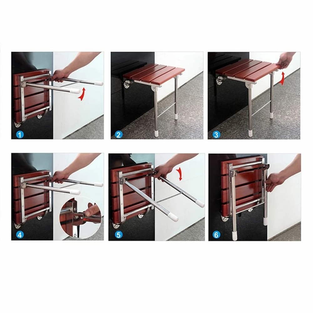 Premium Solid Wood Folding Shower Seat Wall Mounted Spa Bench For Bathroom 4
