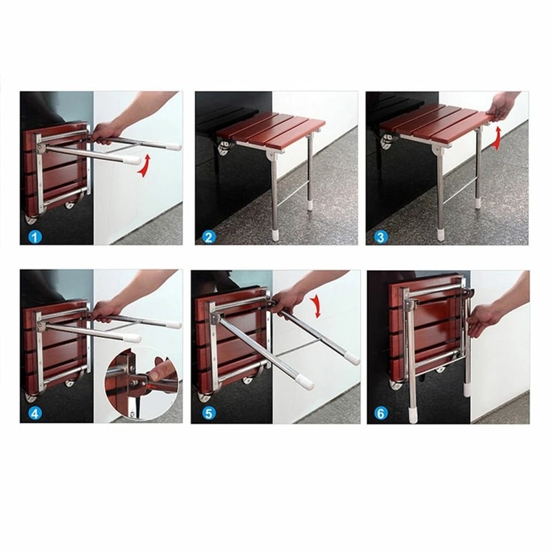 Premium Solid Wood Folding Shower Seat Wall Mounted Spa Bench For Bathroom 4