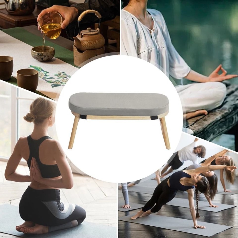 Bamboo Meditation Bench Foldable Yoga Kneeling Stool With Carrying Bag 1