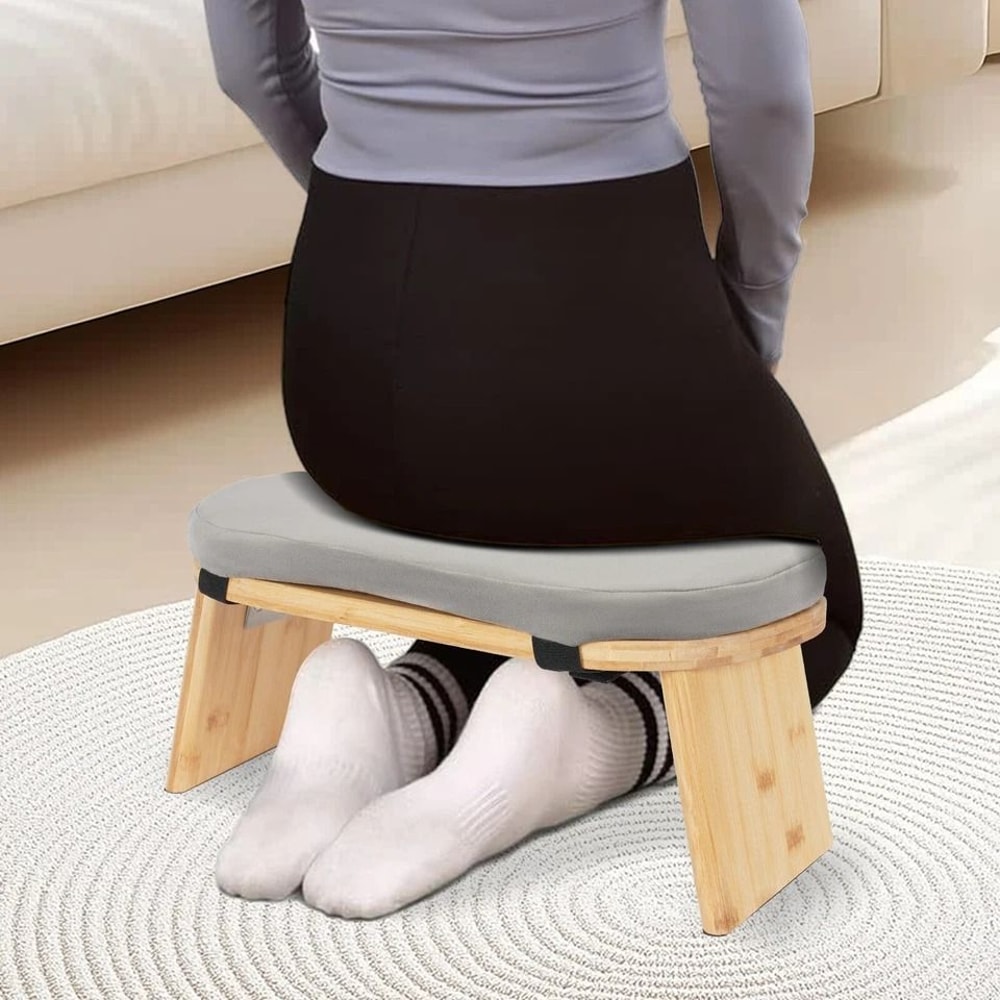 Bamboo Meditation Bench Foldable Yoga Kneeling Stool With Carrying Bag 2