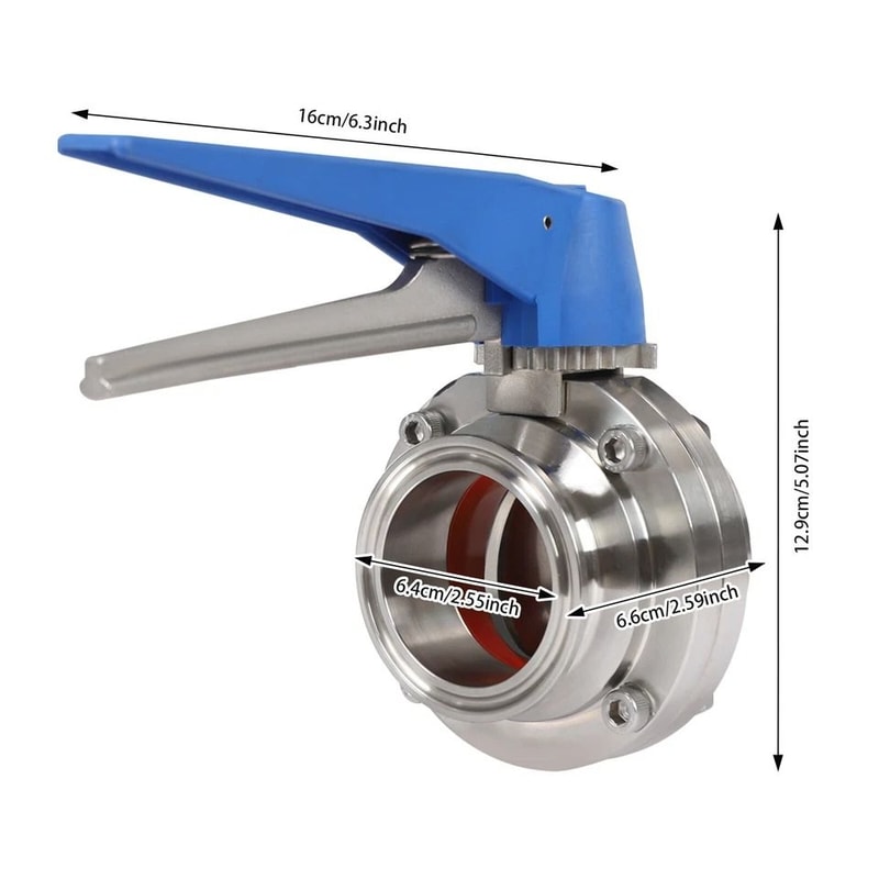 Stainless Steel Butterfly Valve Set With Blue Trigger Handle Durable Industrial Flow Control 1