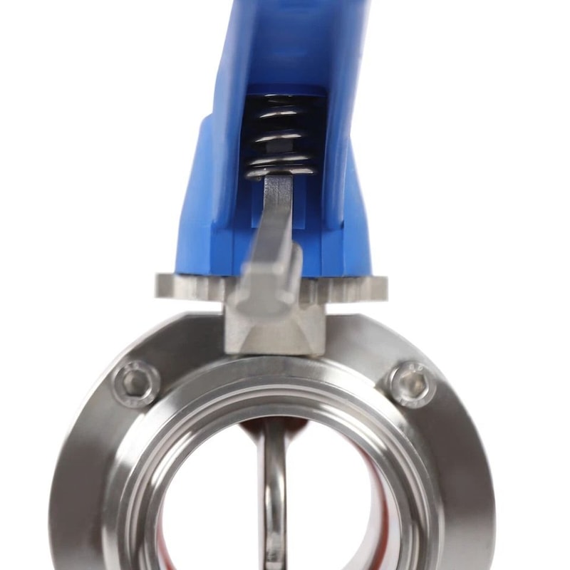 Stainless Steel Butterfly Valve Set With Blue Trigger Handle Durable Industrial Flow Control 3
