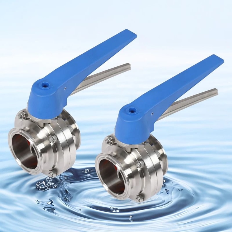 Stainless Steel Butterfly Valve Set With Blue Trigger Handle Durable Industrial Flow Control 4