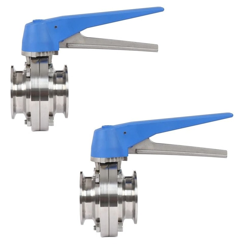Stainless Steel Butterfly Valve Set With Blue Trigger Handle Durable Industrial Flow Control 5