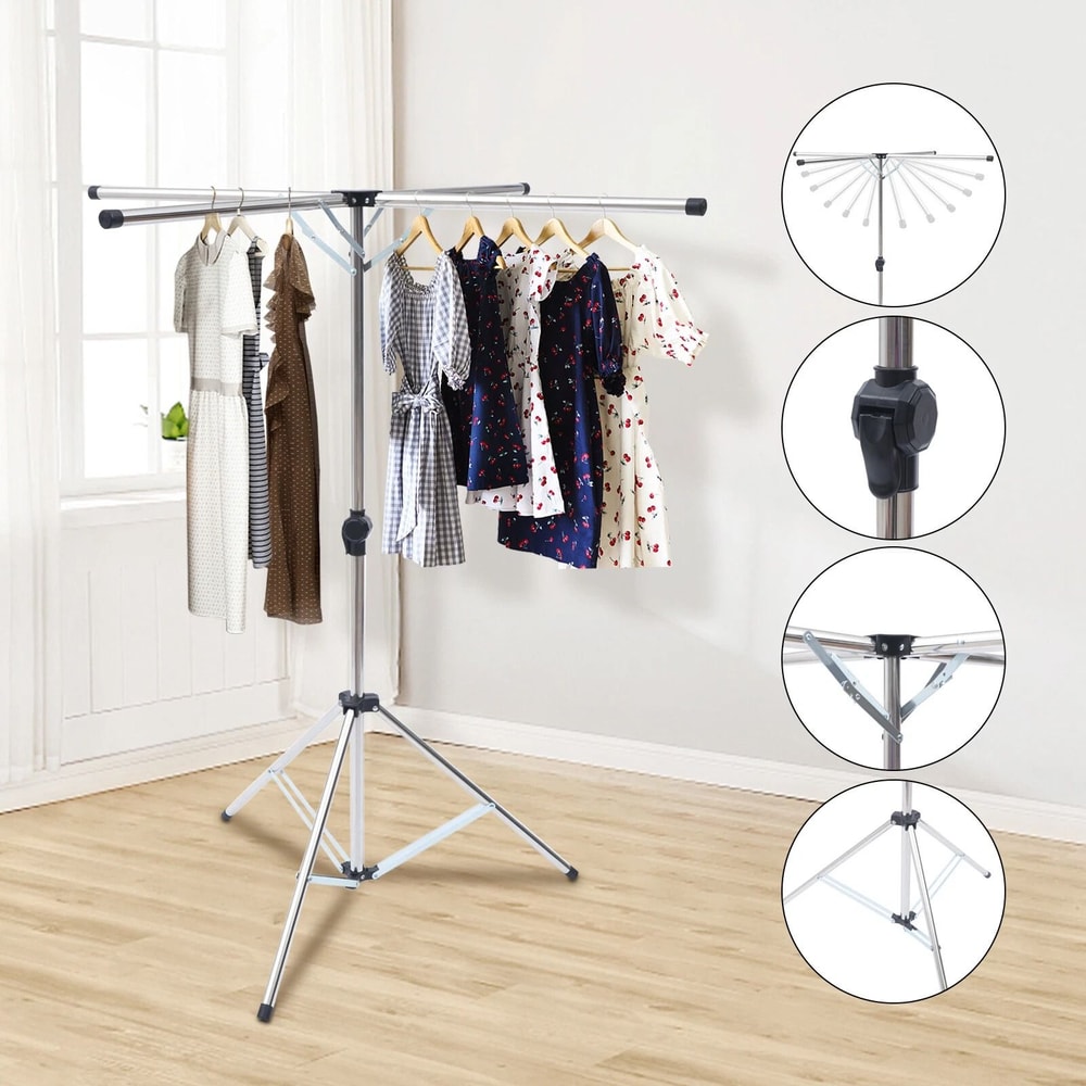 Portable Tripod Clothes Drying Rack Foldable Steel Laundry Stand 10