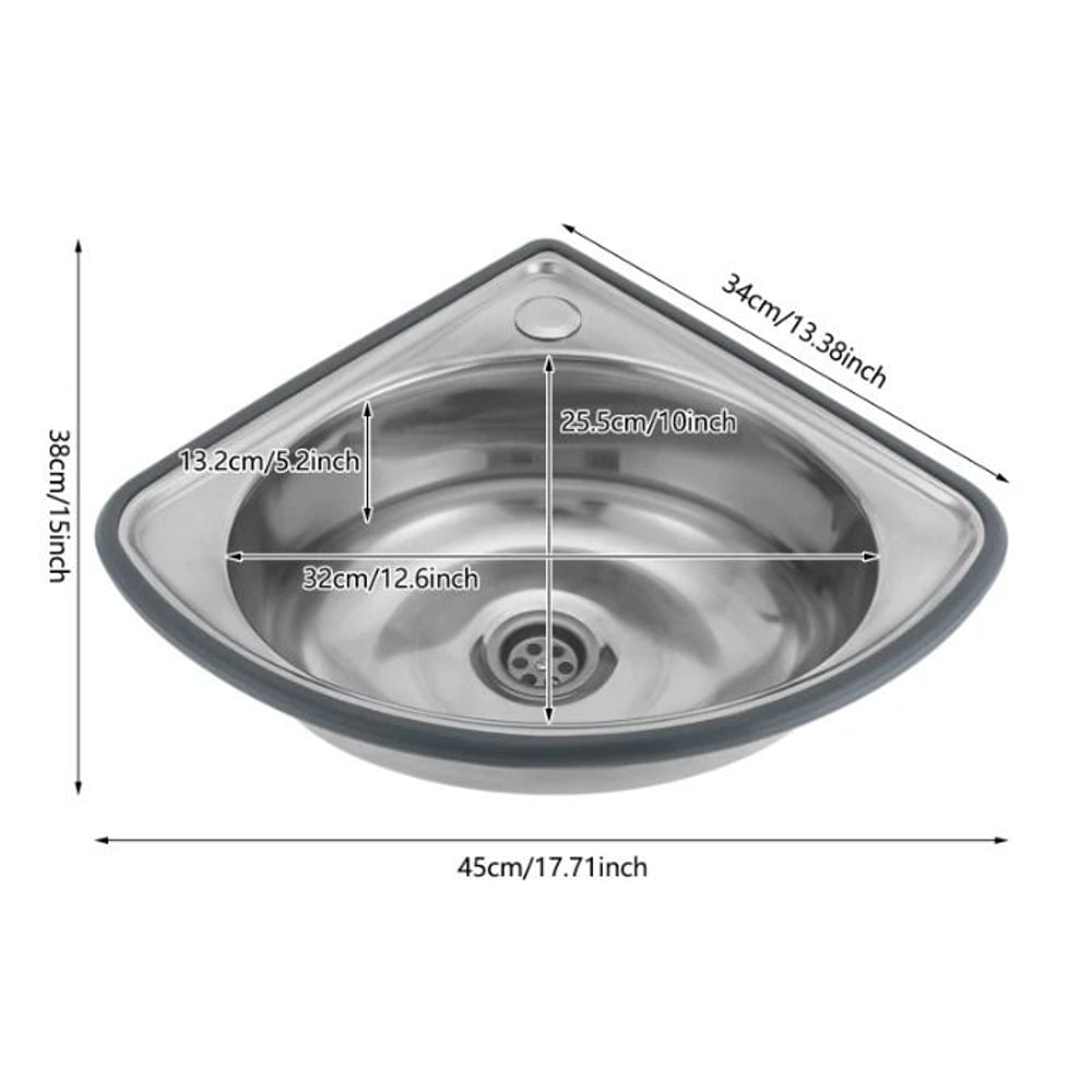 Premium Stainless Steel Corner Kitchen Sink Wall Mounted Space Saving Triangle Basin 1