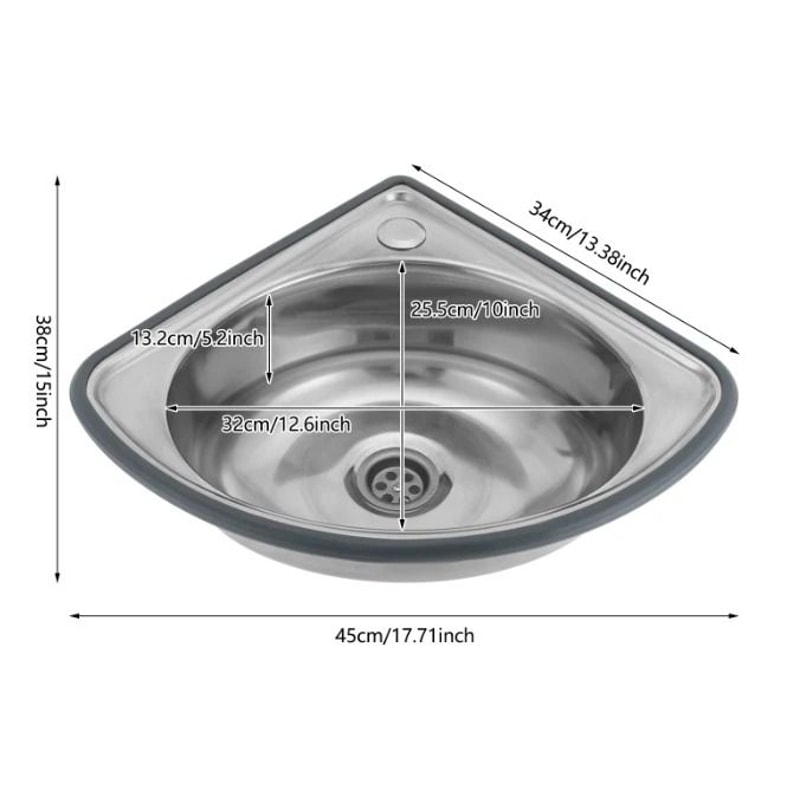 Premium Stainless Steel Corner Kitchen Sink Wall Mounted Space Saving Triangle Basin 1