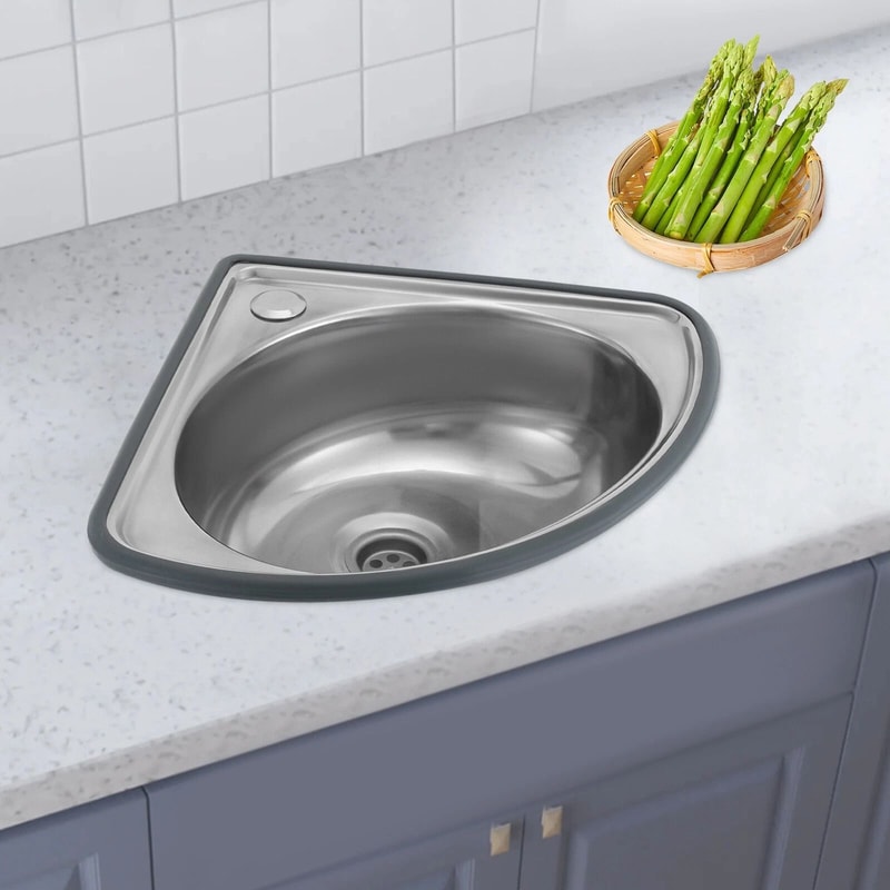 Premium Stainless Steel Corner Kitchen Sink Wall Mounted Space Saving Triangle Basin 0