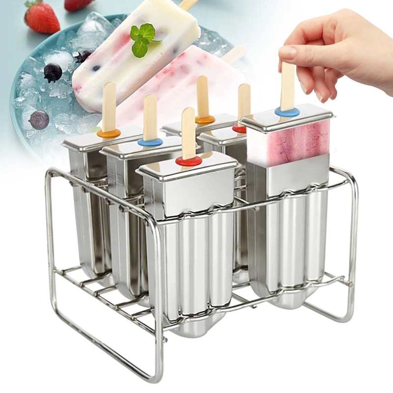 Premium Stainless Steel Ice Pop Molds Set Durable Reusable Ice Cream Stick Mold 0