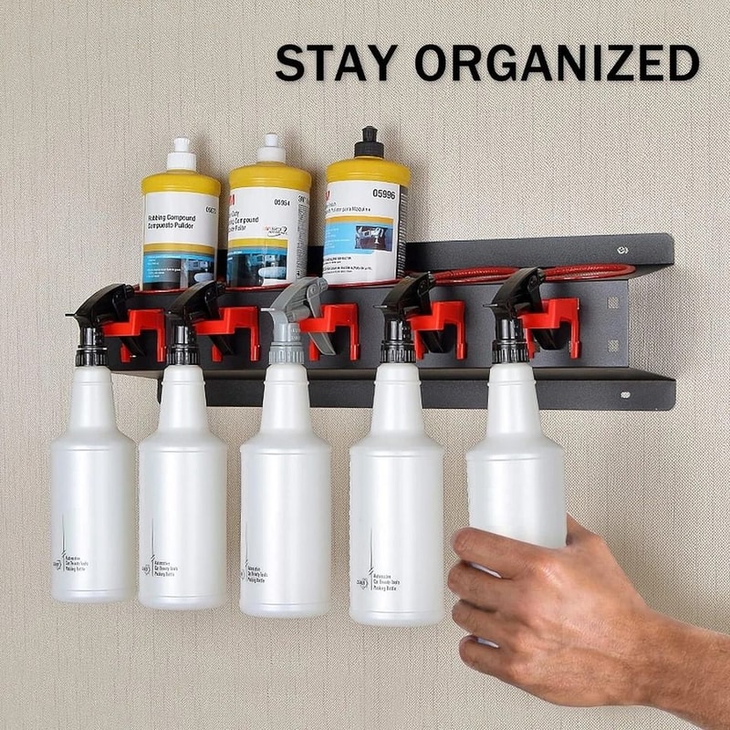 Premium WallMounted Spray Bottle Storage Rack For Car Detailing Garage Organization 1