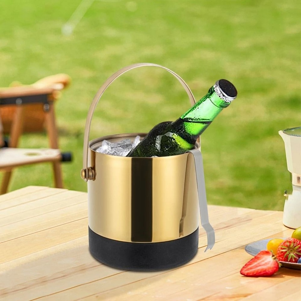 Stainless Steel Ice Bucket With Lid And Ice Bucket With Tongs Portable Barware Accessory 2