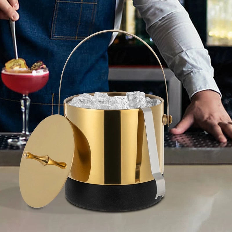 Stainless Steel Ice Bucket With Lid And Ice Bucket With Tongs Portable Barware Accessory 6
