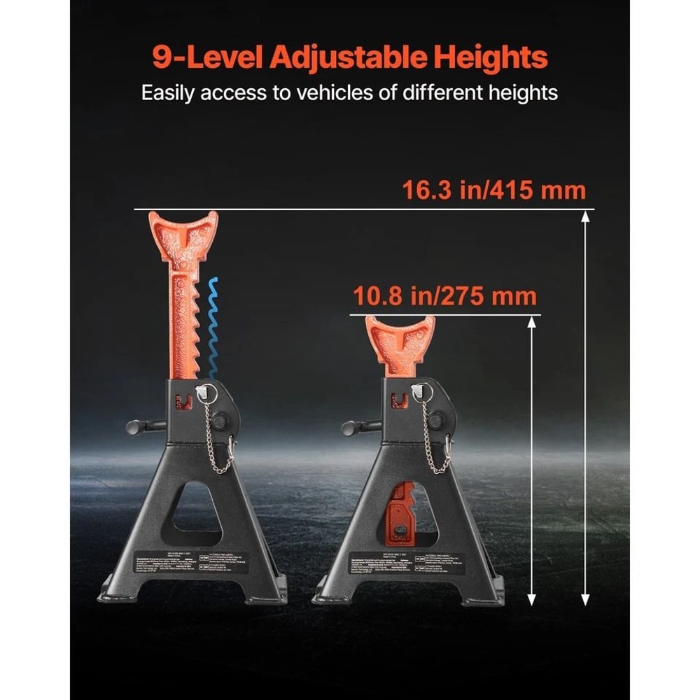 Heavy Duty Ton Jack Stands Adjustable Height Pair With Double Locking Safety 3