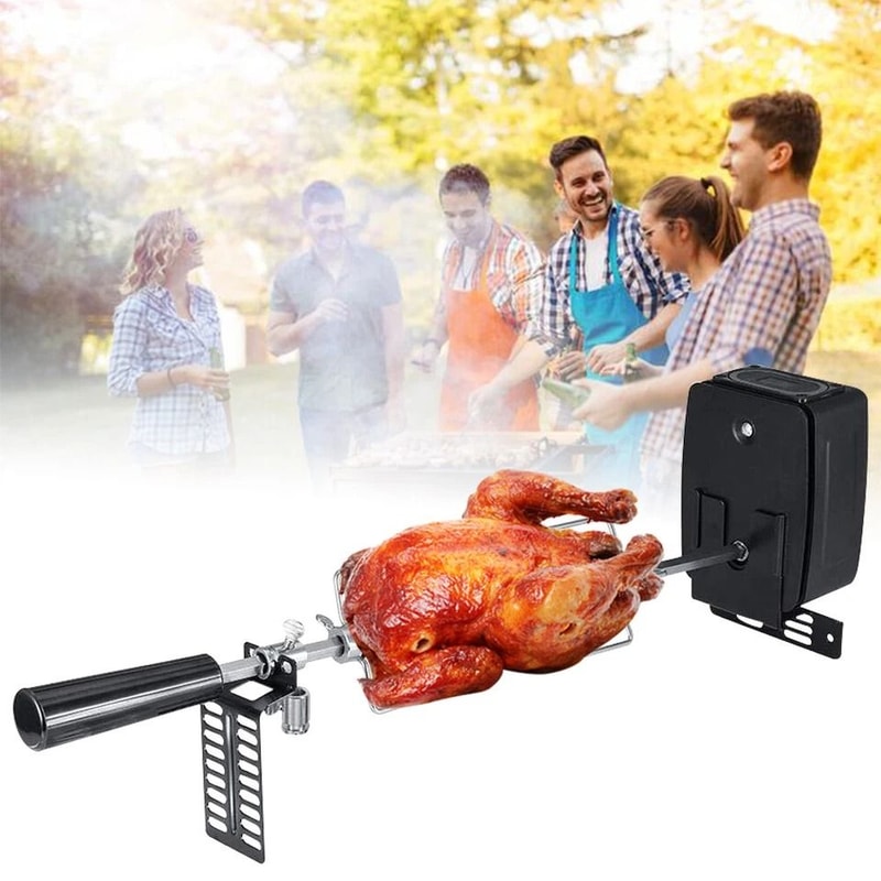 Premium Stainless Rotisserie Grill Kit With Heavy Duty Rotisserie Grill Accessories Battery Motor 9