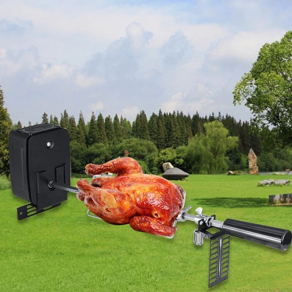 Premium Stainless Rotisserie Grill Kit With Heavy Duty Rotisserie Grill Accessories Battery Motor 7
