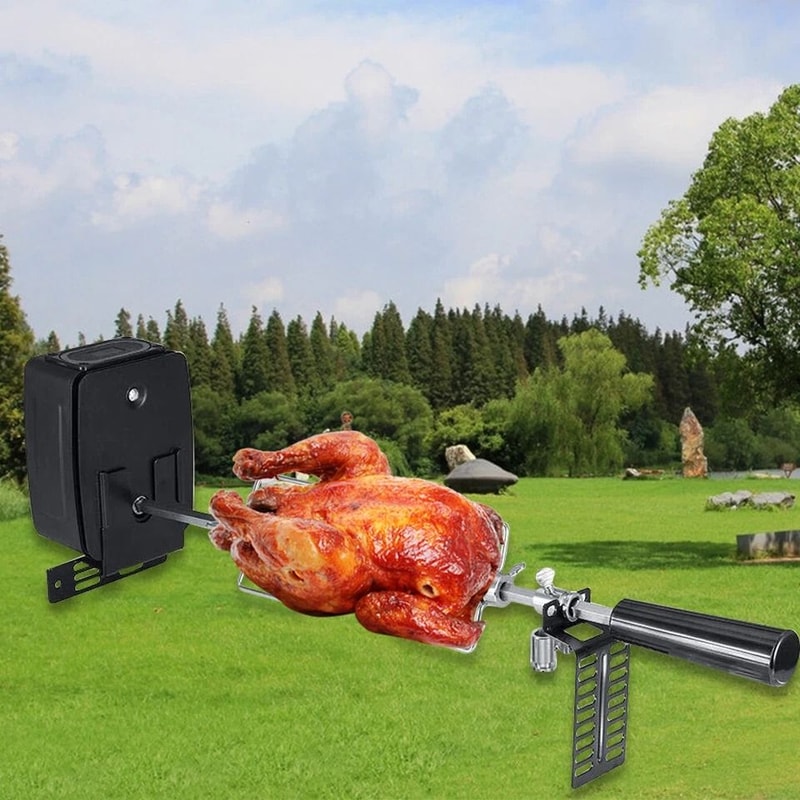 Premium Stainless Rotisserie Grill Kit With Heavy Duty Rotisserie Grill Accessories Battery Motor 7