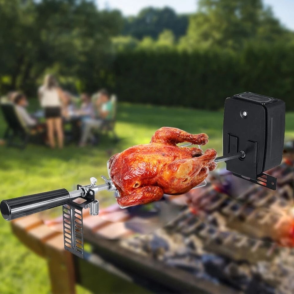 Premium Stainless Rotisserie Grill Kit With Heavy Duty Rotisserie Grill Accessories Battery Motor 8