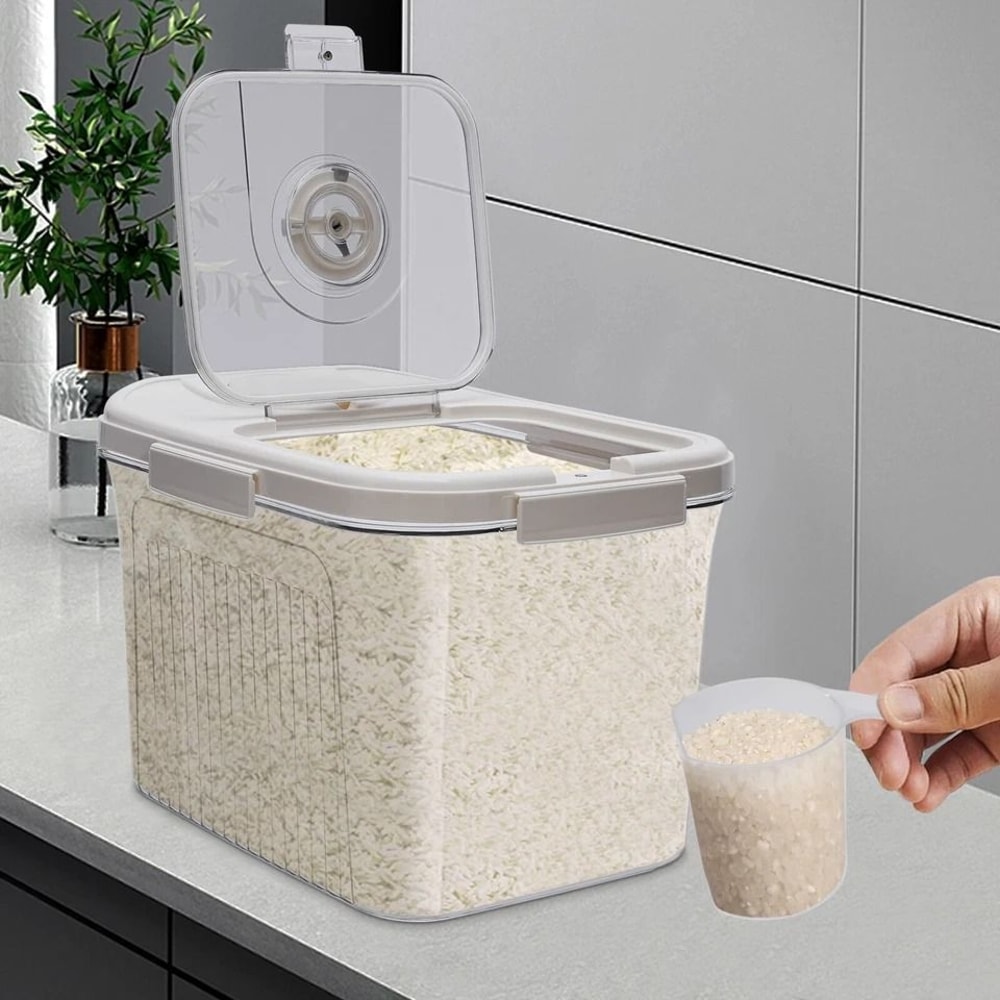 Premium Rice Dispenser Dry Food Storage Container With Measuring Cup Compact Tabletop Storage Box 1