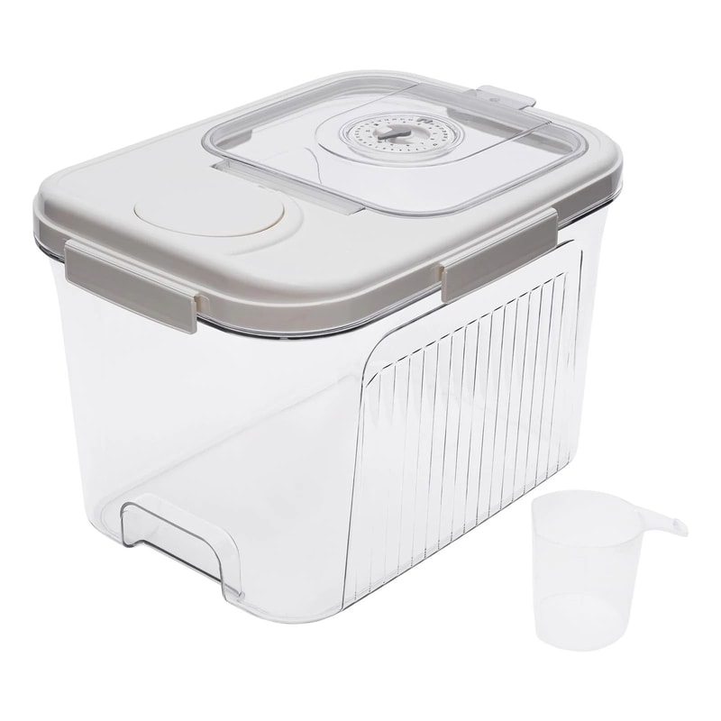 Premium Rice Dispenser Dry Food Storage Container With Measuring Cup Compact Tabletop Storage Box 7