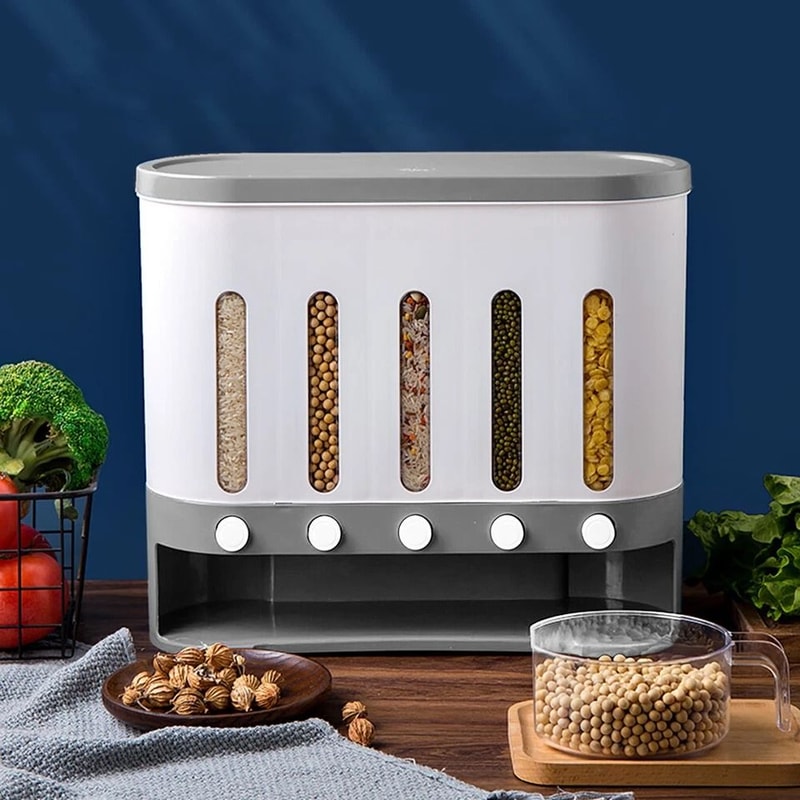 Premium Wall Mounted Dry Food Storage Dispenser Space Saving Cereal Rice Grain Organizer 0