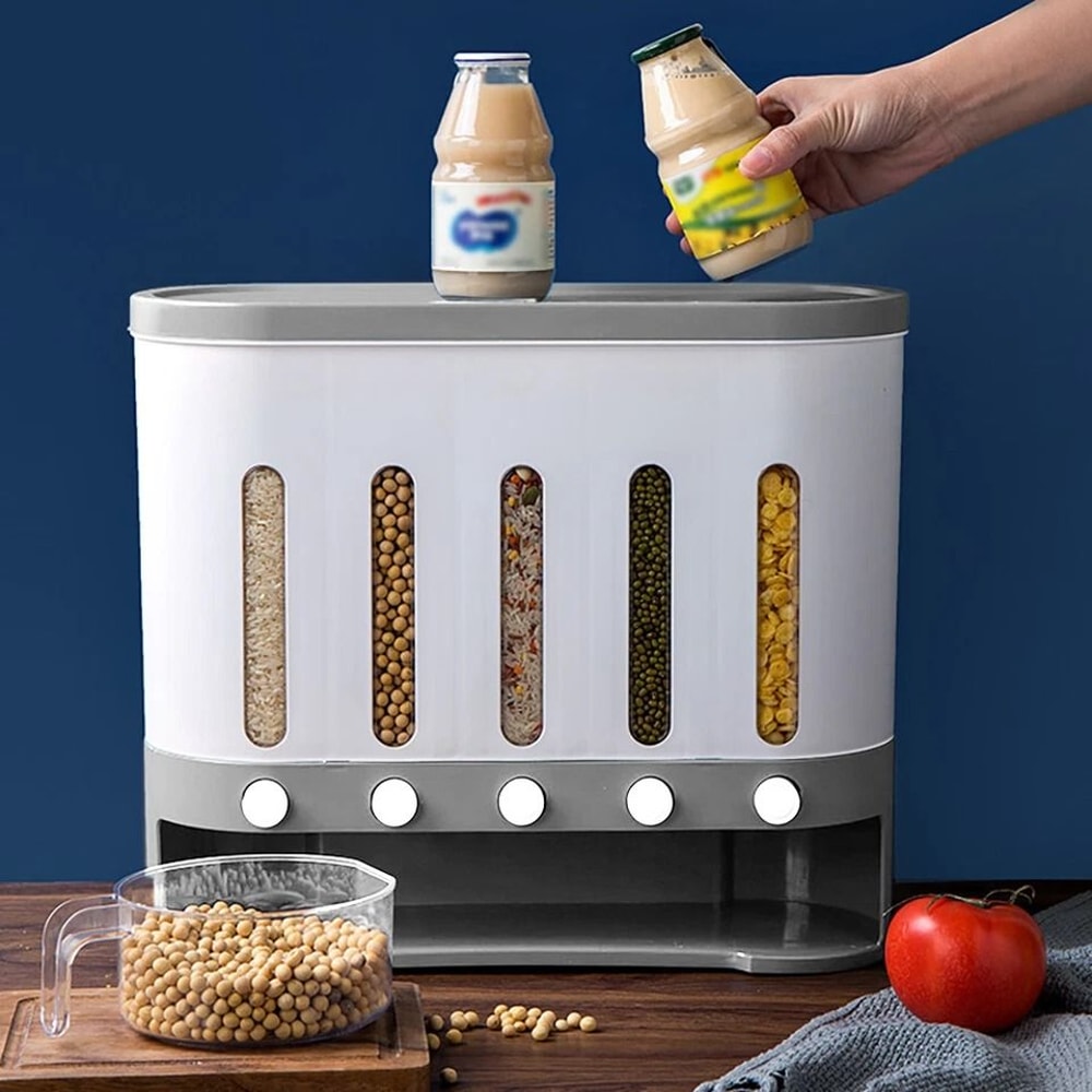 Premium Wall Mounted Dry Food Storage Dispenser Space Saving Cereal Rice Grain Organizer 2
