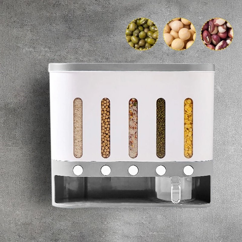 Premium Wall Mounted Dry Food Storage Dispenser Space Saving Cereal Rice Grain Organizer 3