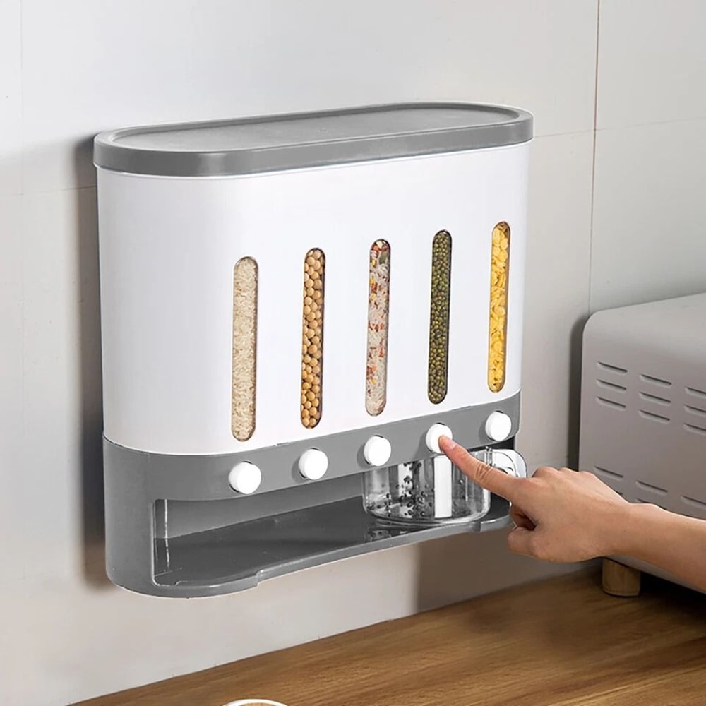 Premium Wall Mounted Dry Food Storage Dispenser Space Saving Cereal Rice Grain Organizer 4