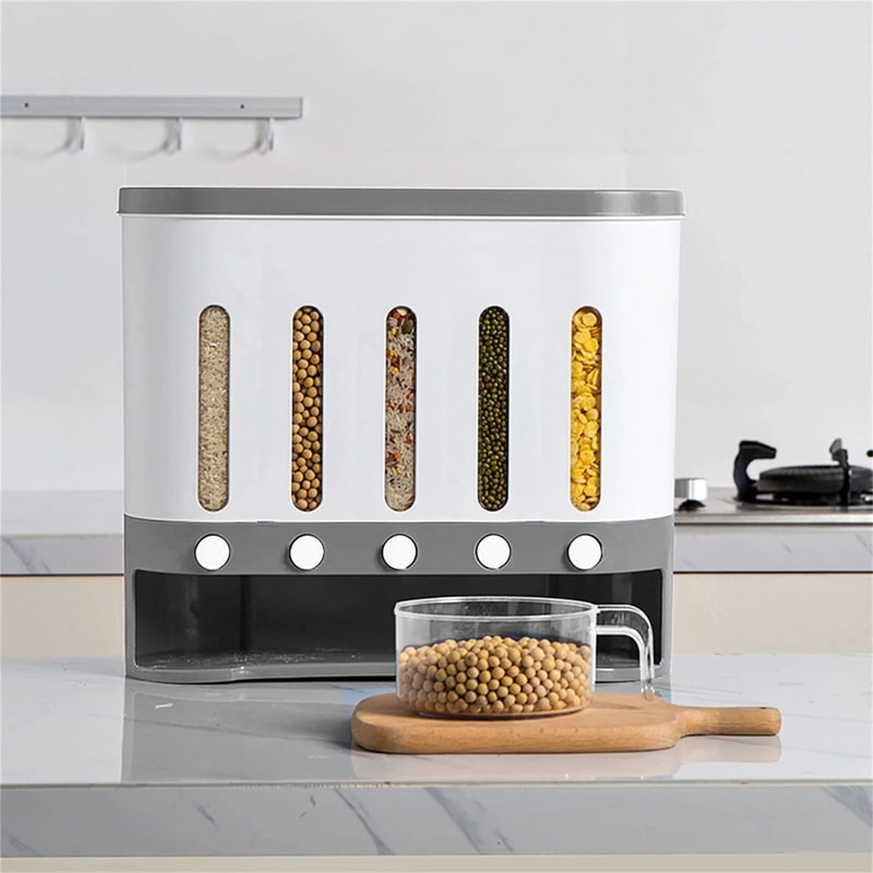 Premium Wall Mounted Dry Food Storage Dispenser Space Saving Cereal Rice Grain Organizer 8