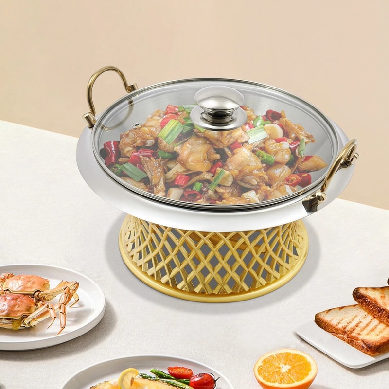 Premium Round Buffet Chafing Dish With Lid Stainless Steel Catering Food Warmer 7