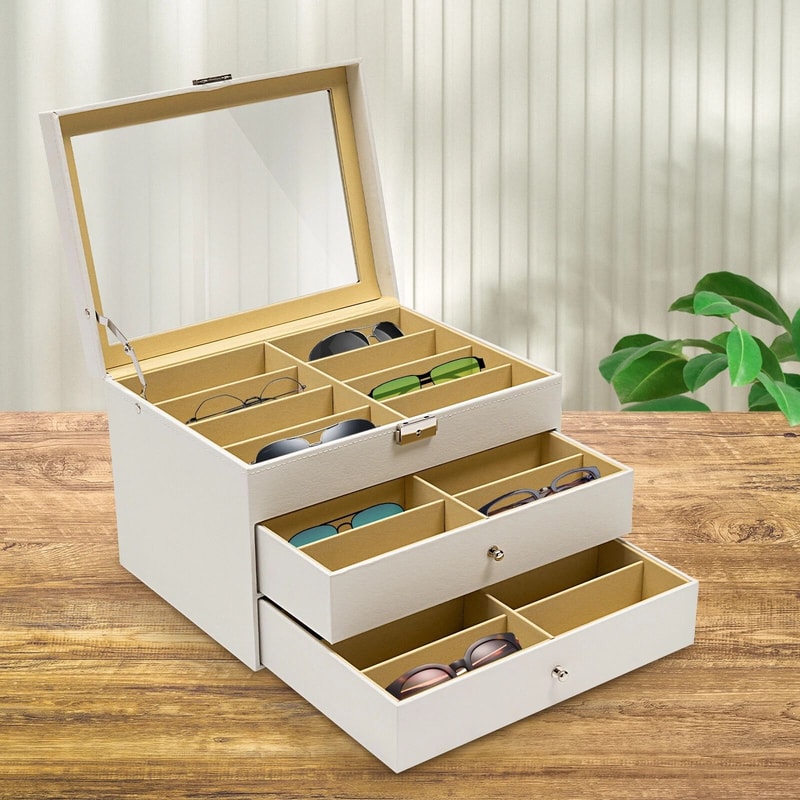 Premium Slot Sunglasses Organizer Drawer With Glass Display Storage 6