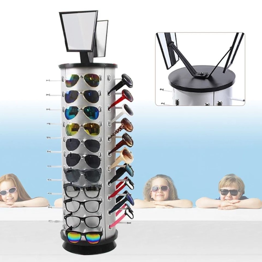 Rotating Sunglasses Display Stand With Mirror Organizer Rack 1