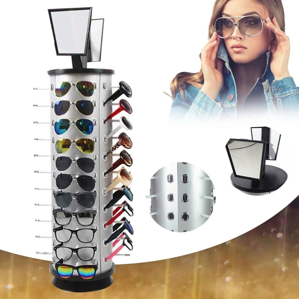 Rotating Sunglasses Display Stand With Mirror Organizer Rack 4