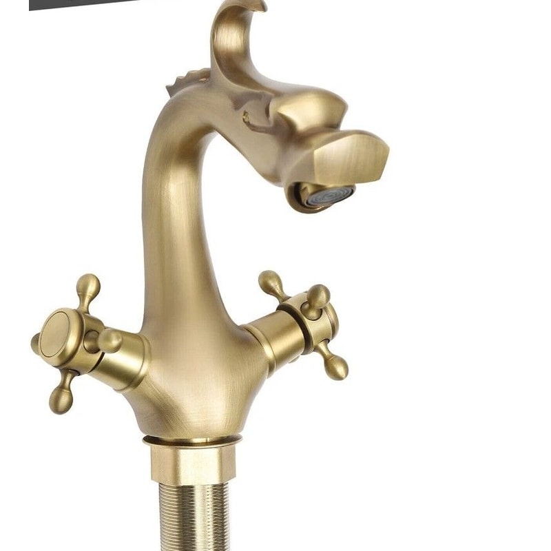 Antique Dragon Brass Faucet For Kitchen Bar Vintage Dual Handle Statement Piece 0