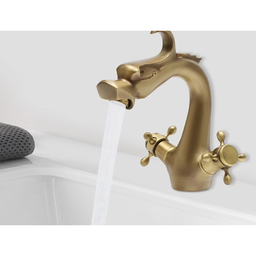 Antique Dragon Brass Faucet For Kitchen Bar Vintage Dual Handle Statement Piece 2