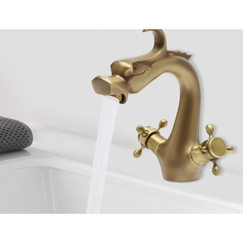 Antique Dragon Brass Faucet For Kitchen Bar Vintage Dual Handle Statement Piece 2
