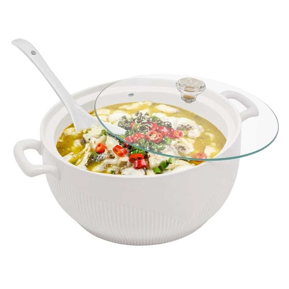 Elegant White Ceramic Soup Tureen With Glass Lid Ladle Durable Kitchen Serveware 3