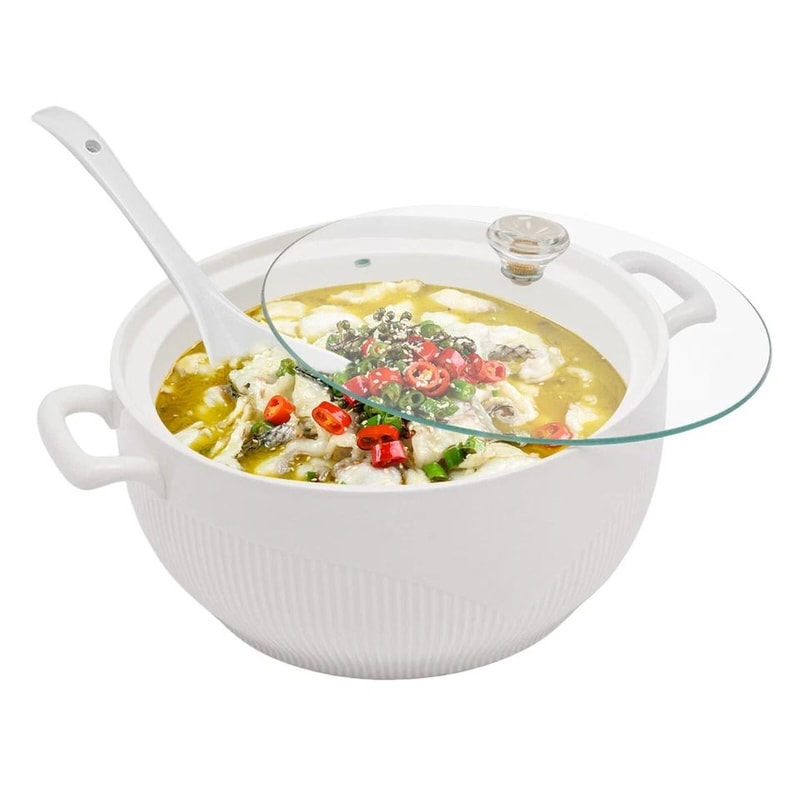 Elegant White Ceramic Soup Tureen With Glass Lid Ladle Durable Kitchen Serveware 3