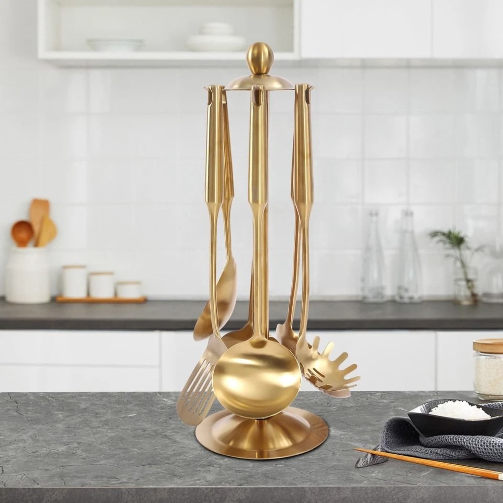 Premium Gold Kitchen Utensil Set With Stand Stainless Steel 1